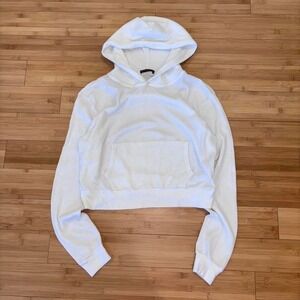 White brandy melville cropped waffle knit hoodie